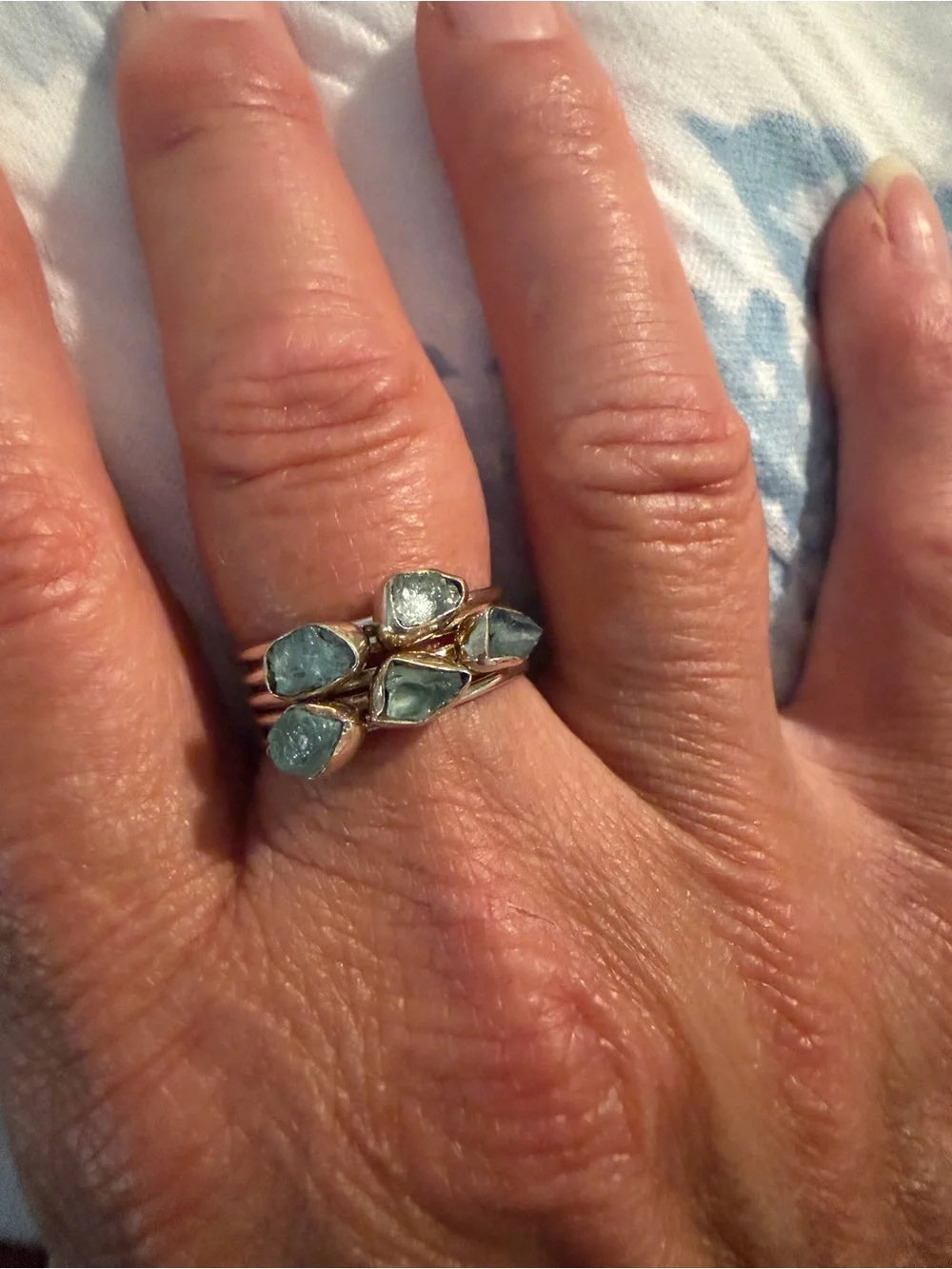 Sterling Silver Aquamarine Stacked Band Ring - Blue